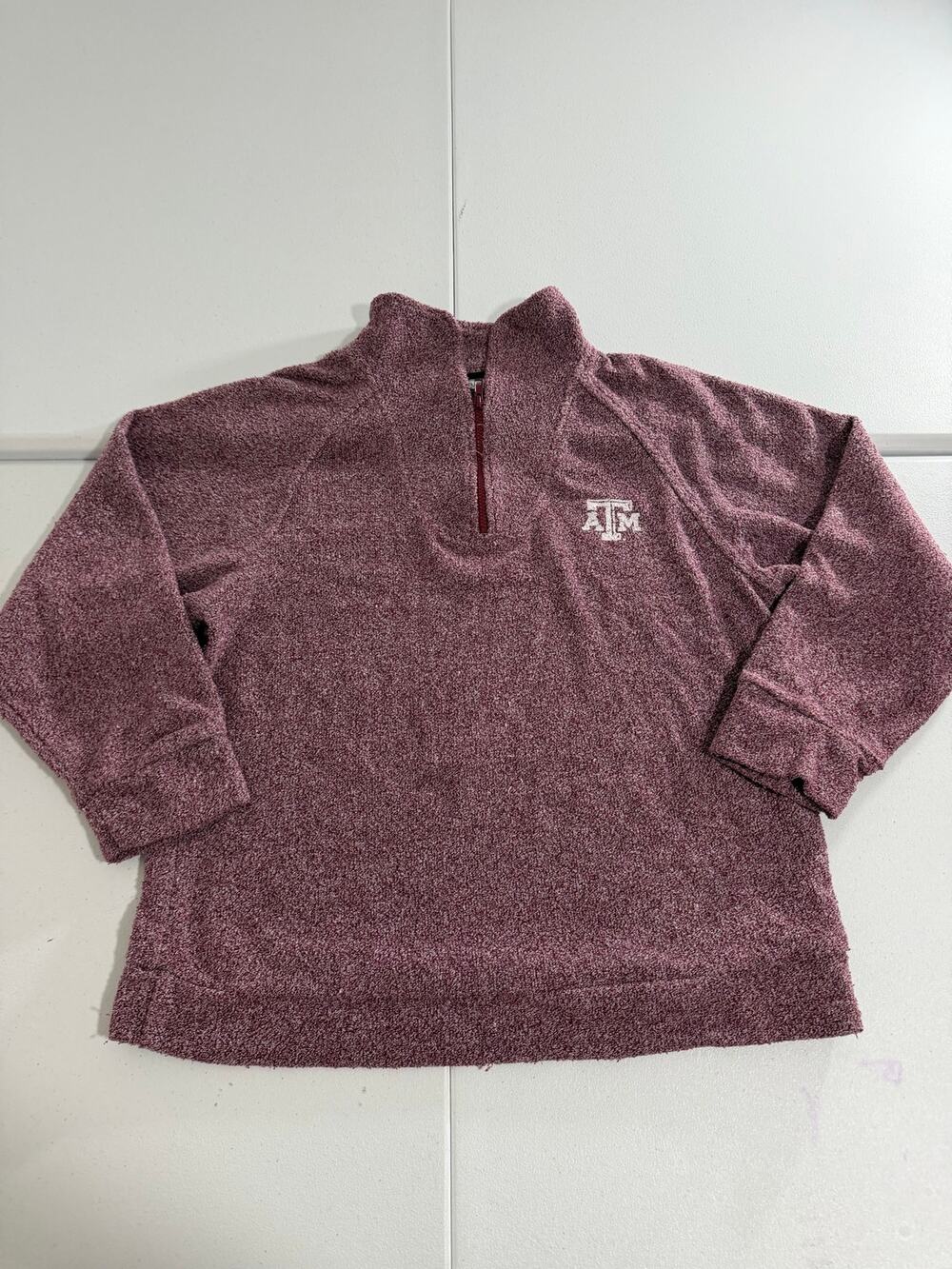 Texas A&M Aggies Quarter Zip Fleece Pullover Heather Maroon Sz L Sweater